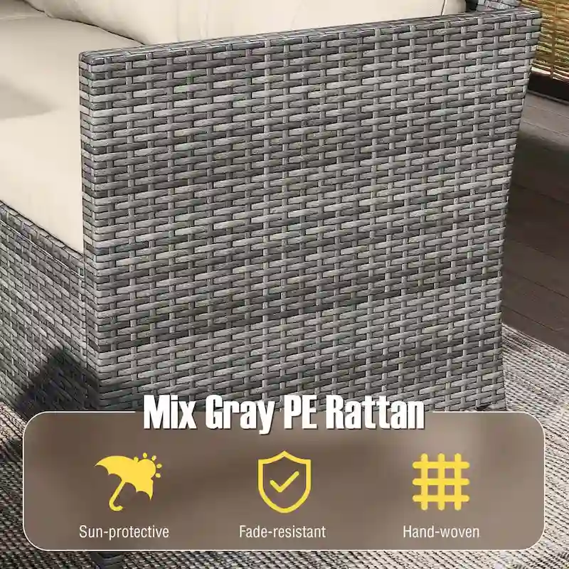 Gymax Set of 7 Dining Furniture Set PE Rattan Sectional Sofa Set Patio