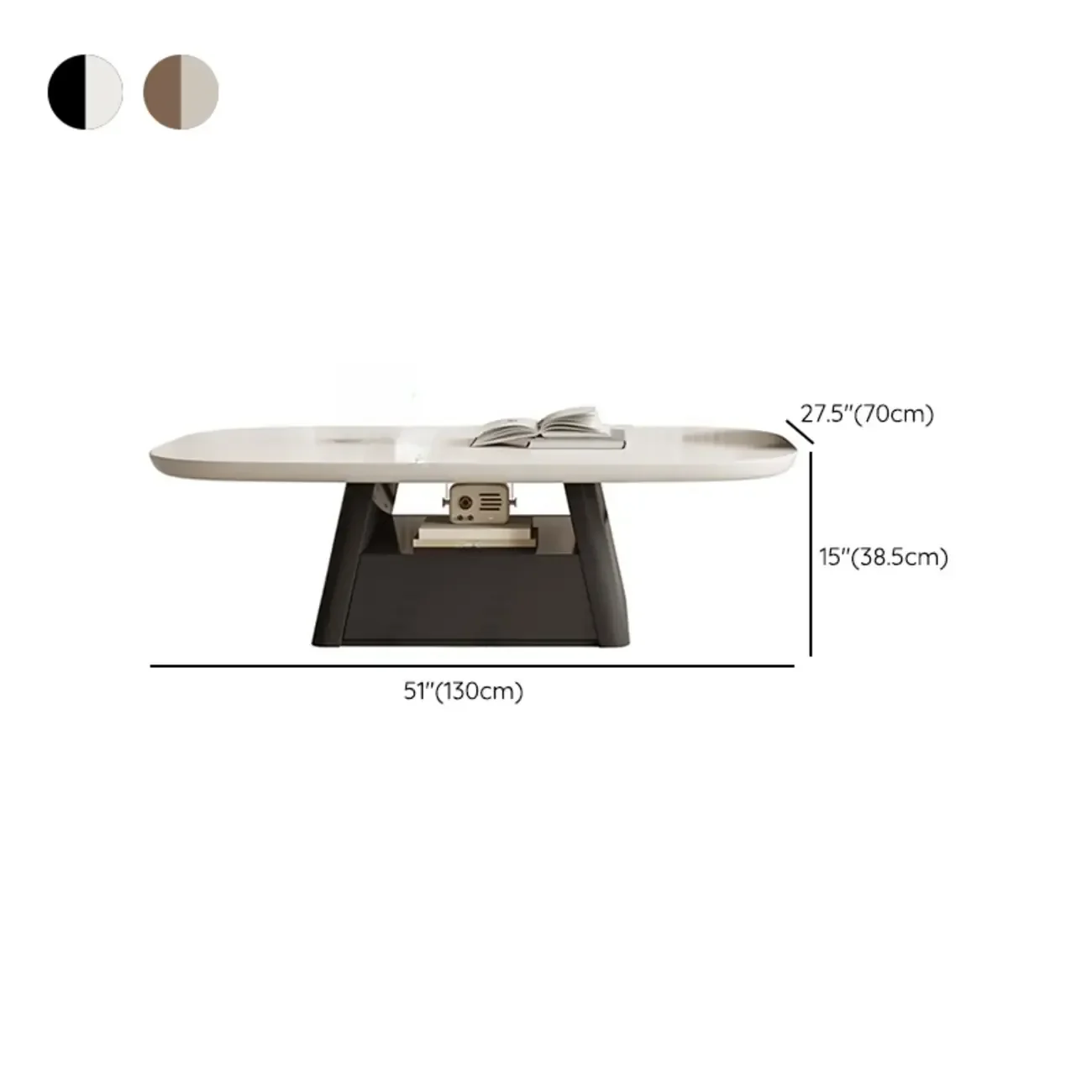 Modern Wood Oval Nesting Coffee Table with Block Base