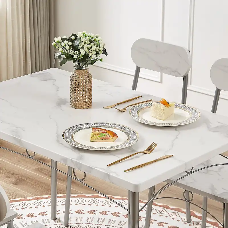 VECELO Dining Table Set, Kitchen Table with 2/4 Chairs, Metal and Wood Rectangular 3/5-Piece Dining Set