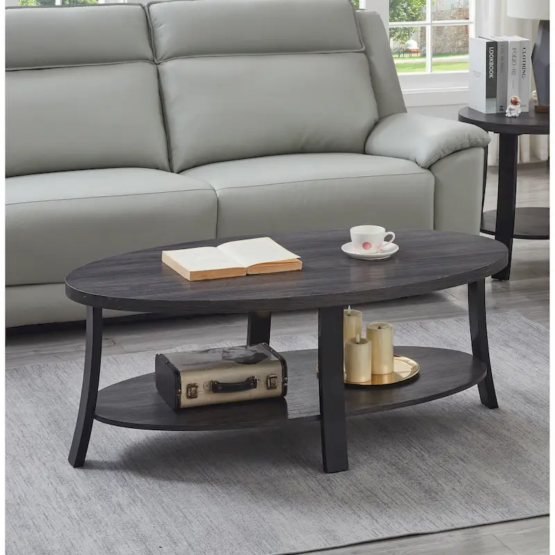 Roundhill Furniture Anze Contemporary Oval Wood Shelf Coffee Table