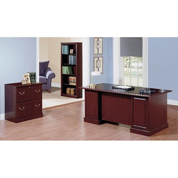 Bush Furniture Saratoga Executive Desk, Lateral File Cabinet and Two 5 Shelf Bookcases in Harvest Cherry
