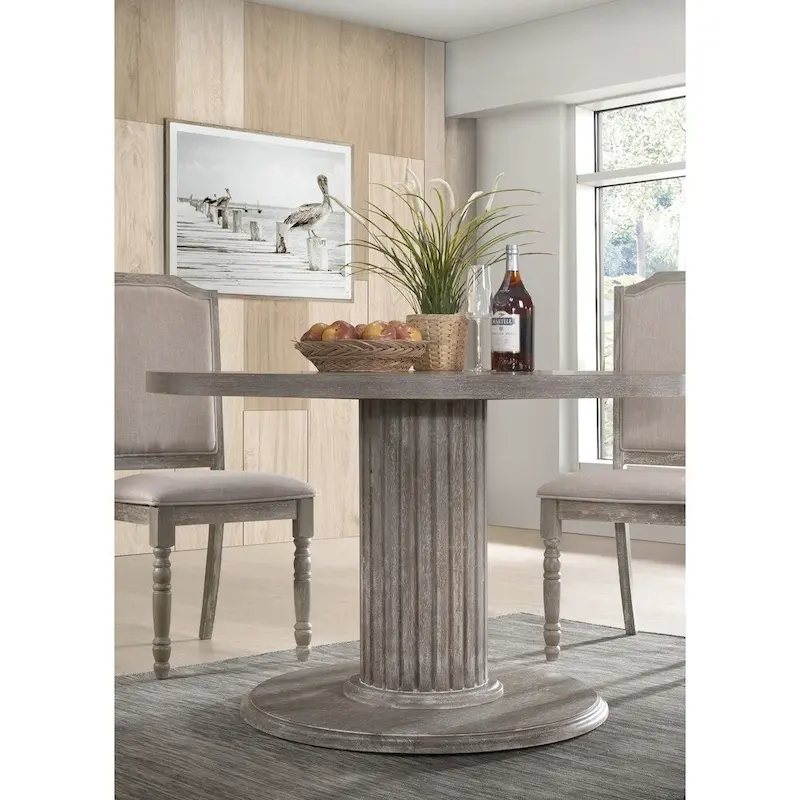 Spring Mount Wood Pedestal Dining Table in Reclaimed Grey