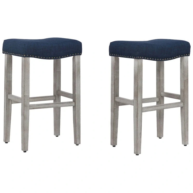 Upholstered Polyester Gray 29 Inch Bar Stool