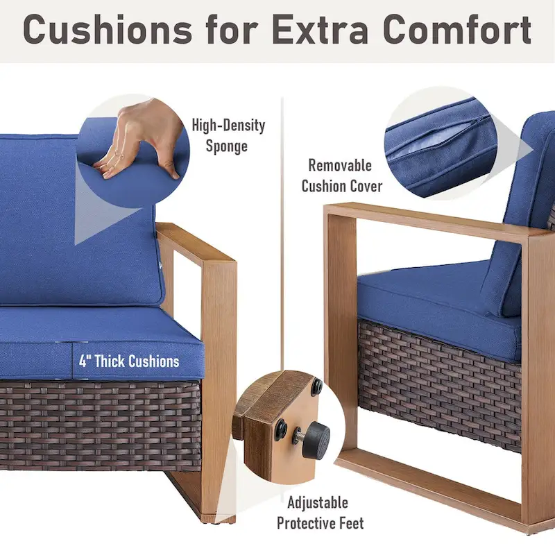 Gymojoy PE Rattan Chairs with Sofa Ottoman Set - Brown