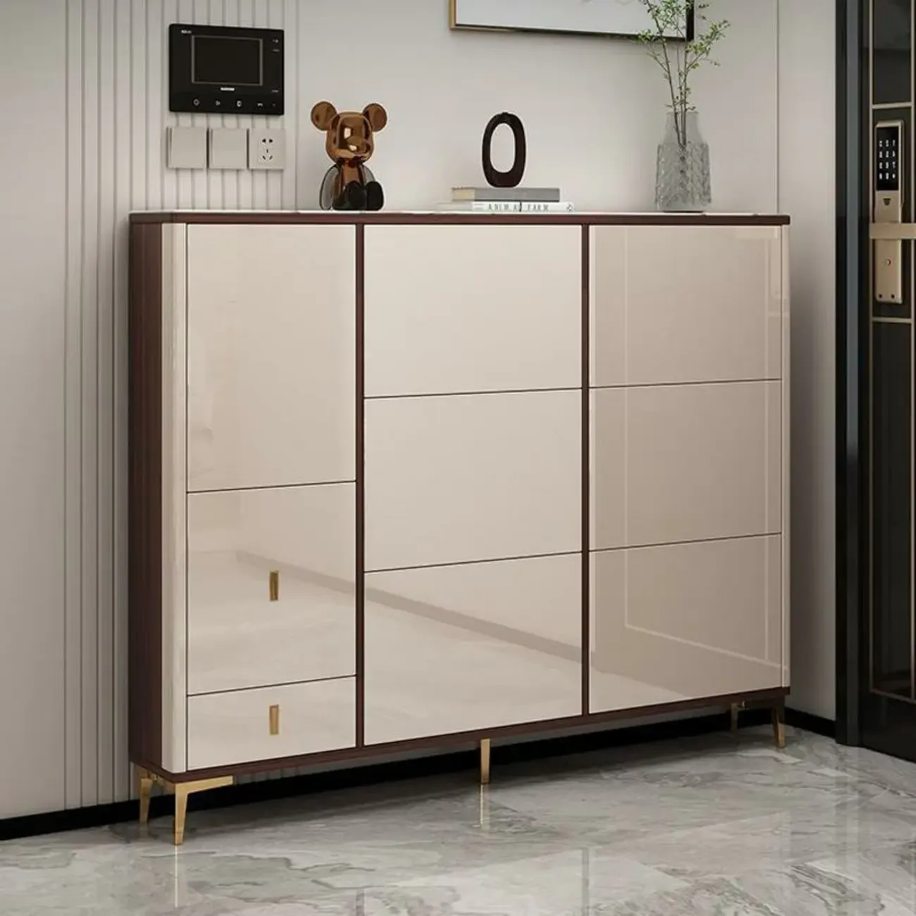 Rectangular Wood Entryway Beige Shoe Storage Cabinet