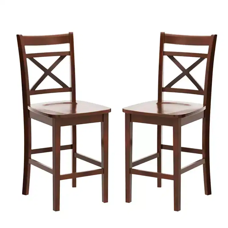 Set of 2 Armless X-Back Counter Height Chairs - Cherry / Cream - Seats 2