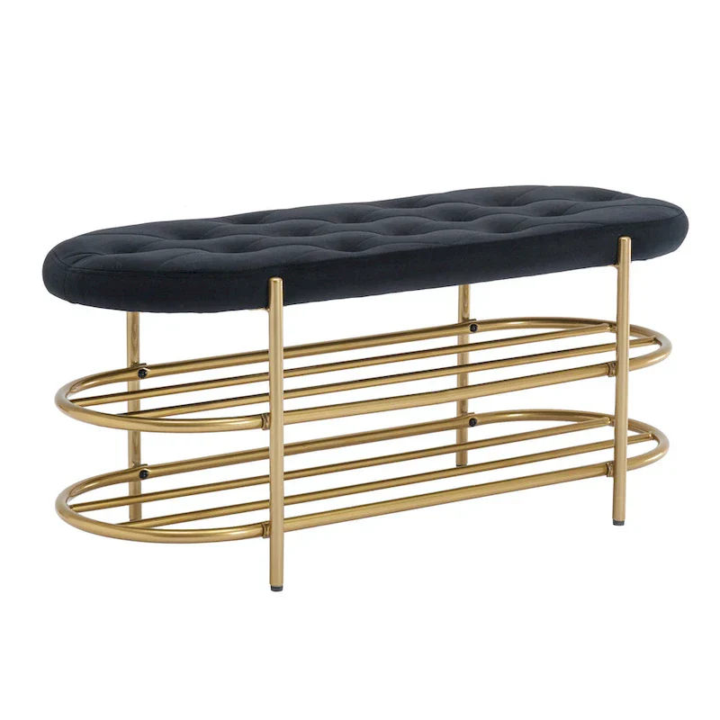 SEYNAR 40 Velvet Upholstered Living Room Bench with Double shoe rack