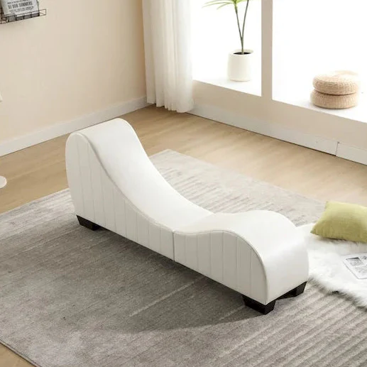 Yoga Chaise Lounge with Faux Leather Upholstery — Curved Sofa for Stretching & Relaxation