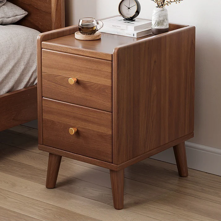 Natural Wood Scandinavian 2-Drawers Narrow Nightstand