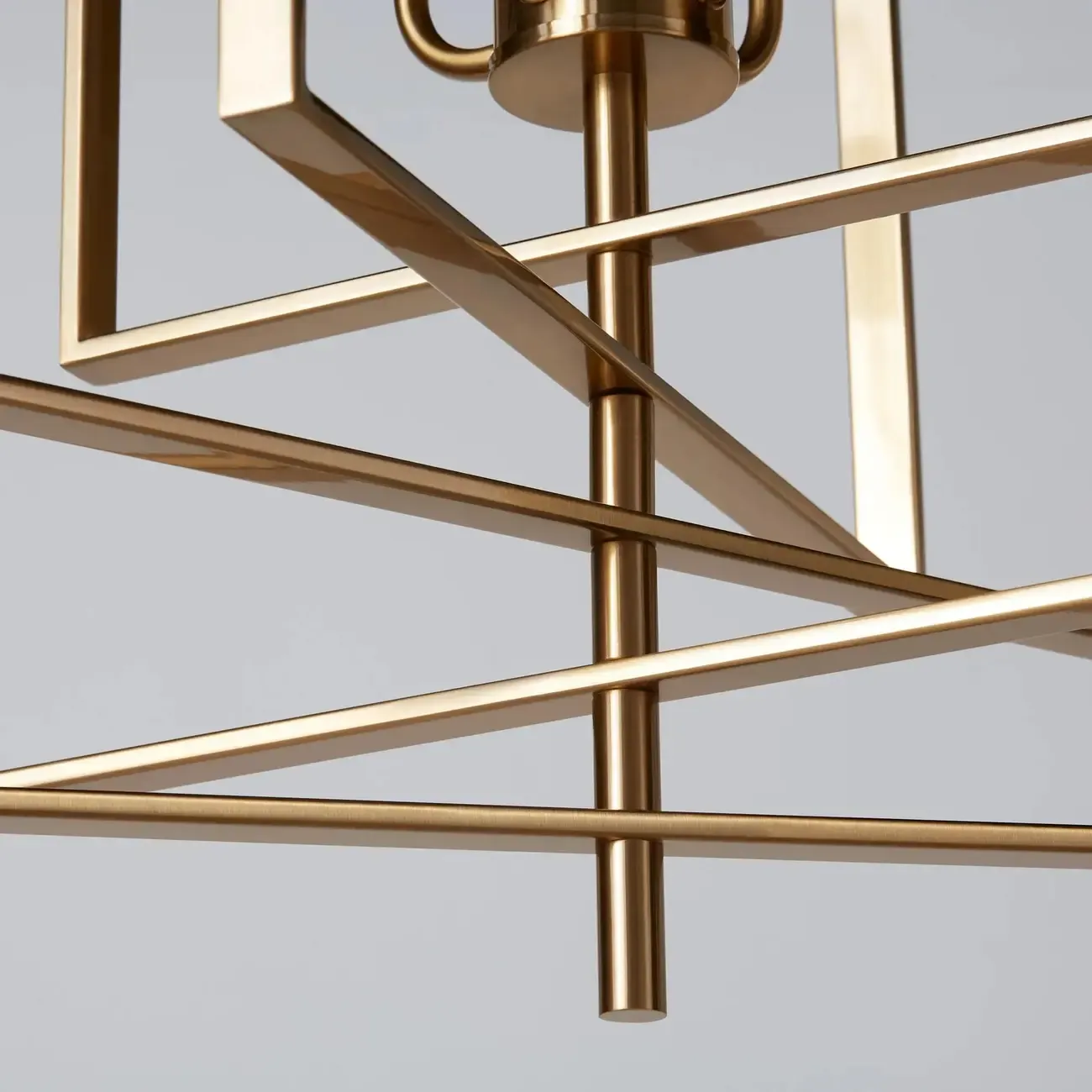 Modern Gold Rectangular Metal Cage Chandelier