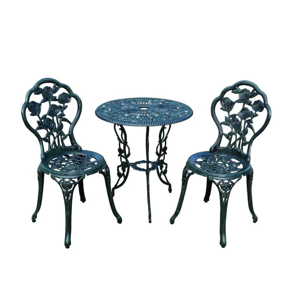 Camellia Cast Aluminum Verdi Green 3-piece Bistro Set with Table and 2 Chairs
