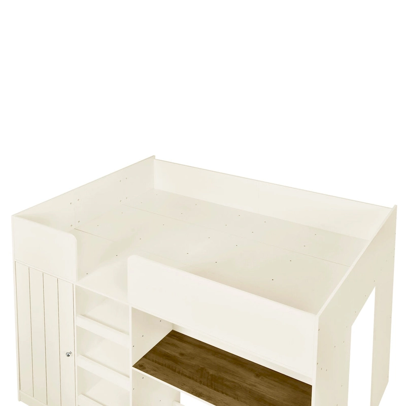 Full Solid Wood Loft Bed with Wardrobe & Desk