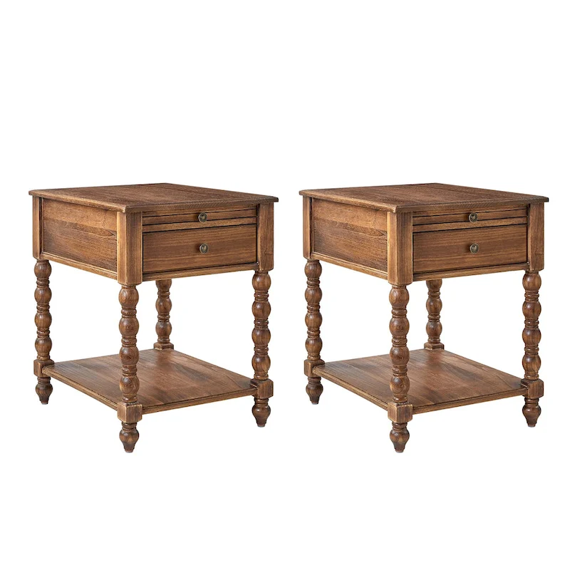 Eric Traditional 26 Tall Solid Wood End Table with USB Set of 2by HULALA HOME