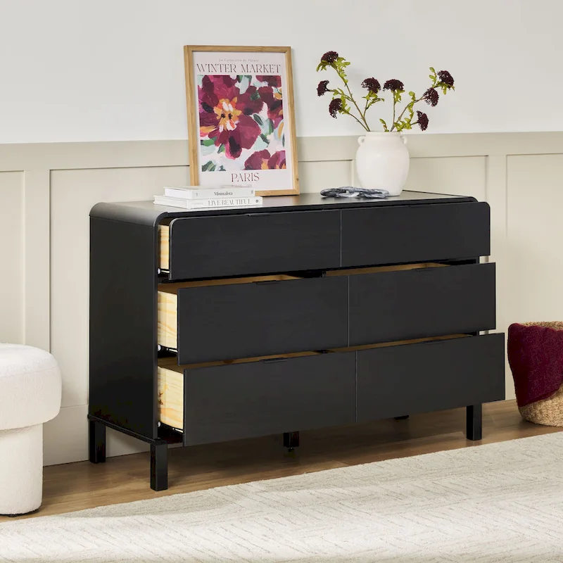 6-Drawer Solid Wood Dresser with Curved Top