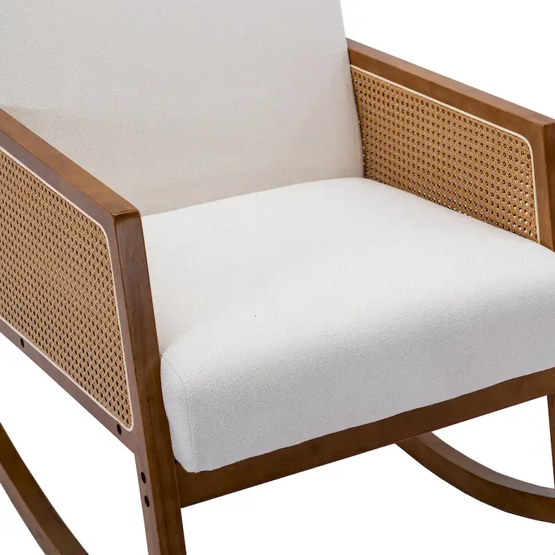 Modern PU Leather Rocking Chair with Rattan Arms