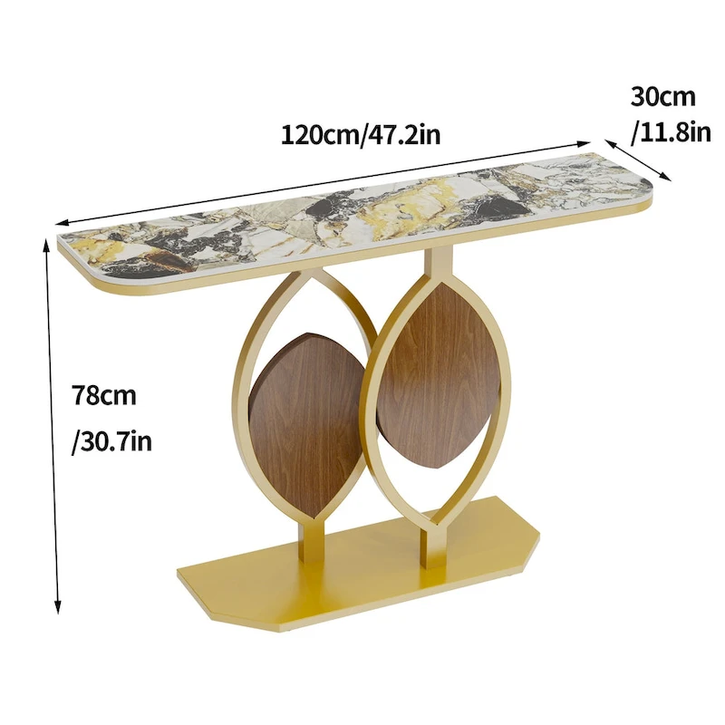 48 Modern Console Marble Table with Gold Base Entryway Living Room - 48x12x31