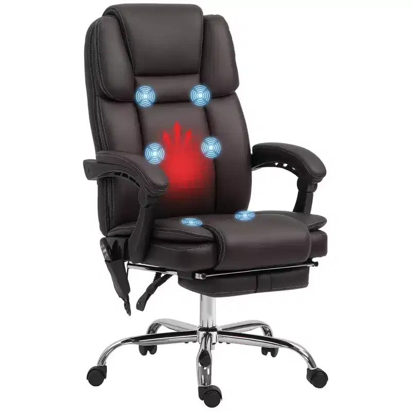 Vinsetto Massage Office Chair with Heat, Adjustable Height and Footrest, PU Leather Comfy Computer Desk Chair