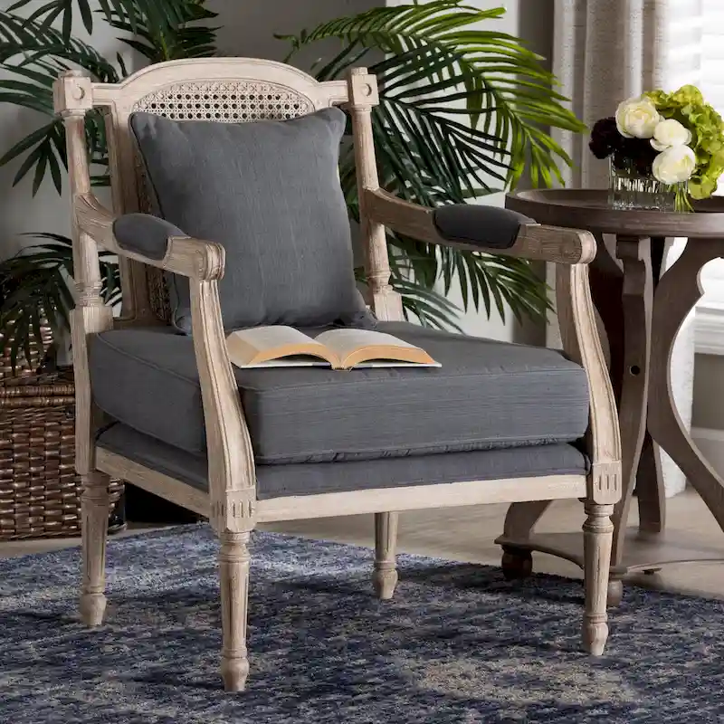 Clemence French Provincial Fabric Upholstered Wood Armchair