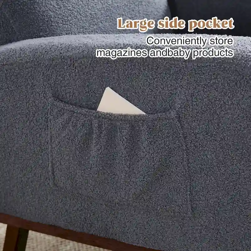 Linen Rocking Chair with Footrest and Side Pocket