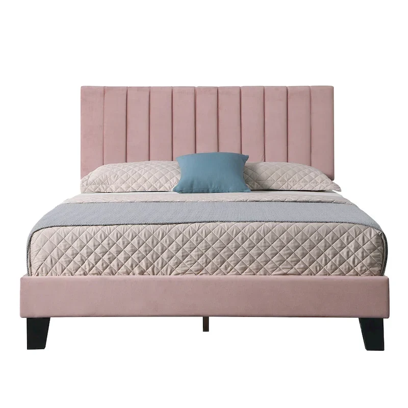 Mid-century Modern Tufted Pink Platform Bed