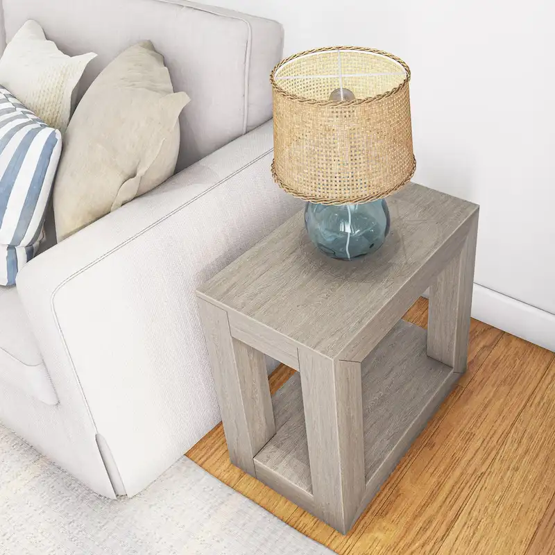 Plank and Beam Modern Rectangular Side Table with Shelf