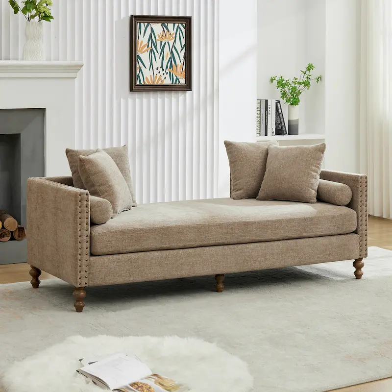 Upholstered Chaise Lounge with Nailhead Trim