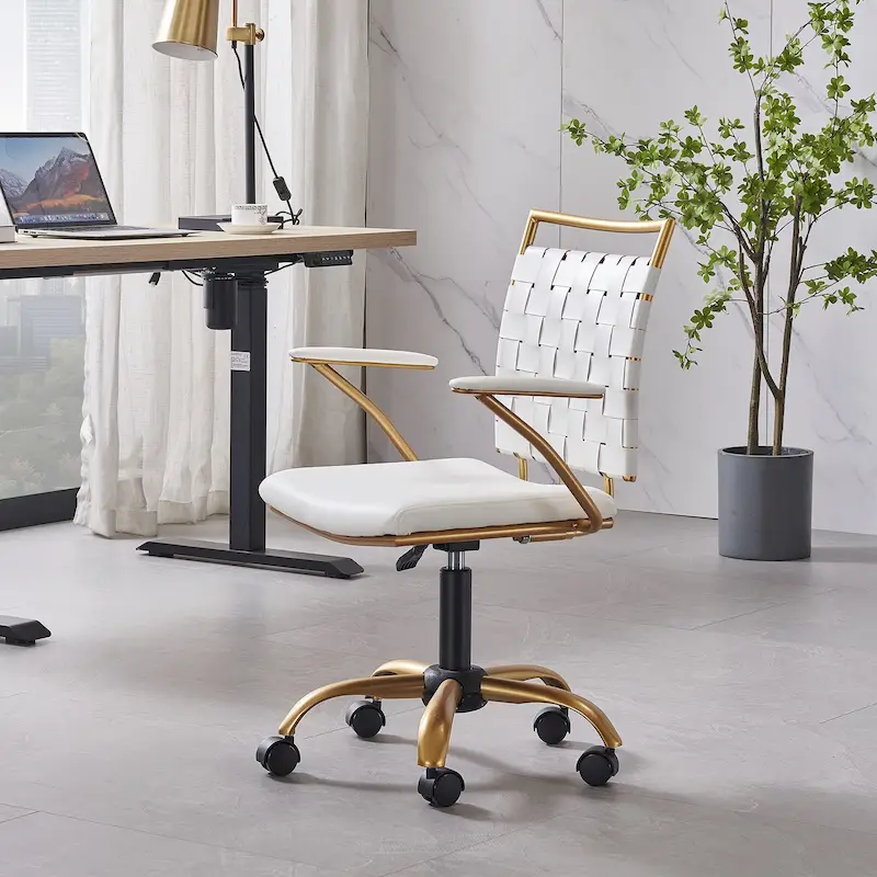 LUXMOD Goldtone Leather Mid Back Office Chair Swivel Computer Desk Chair