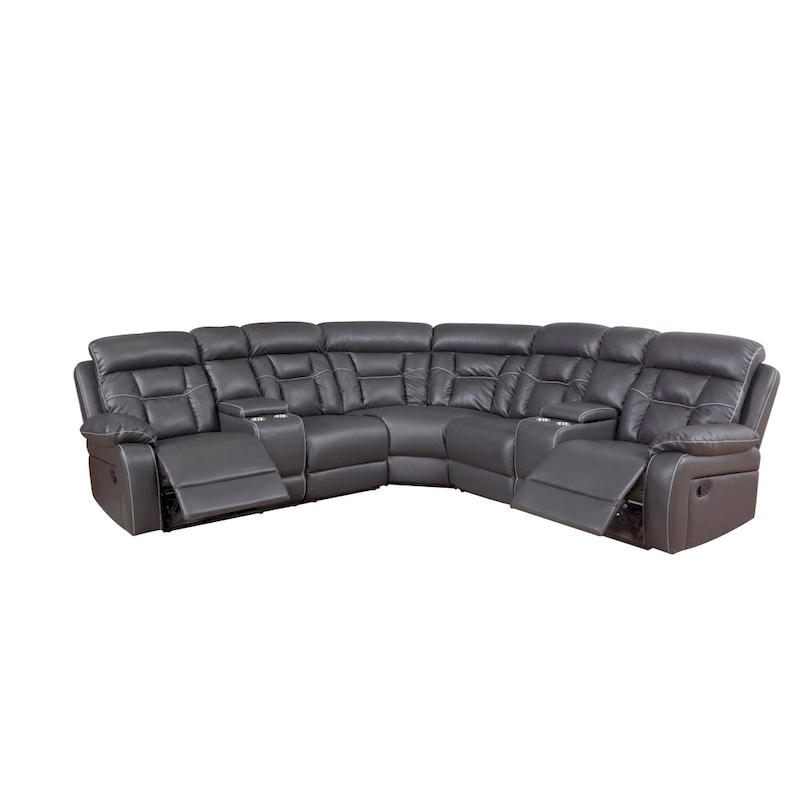 Mid-century Modern Faux Leather Upholstered Reclining Sectional Sofa