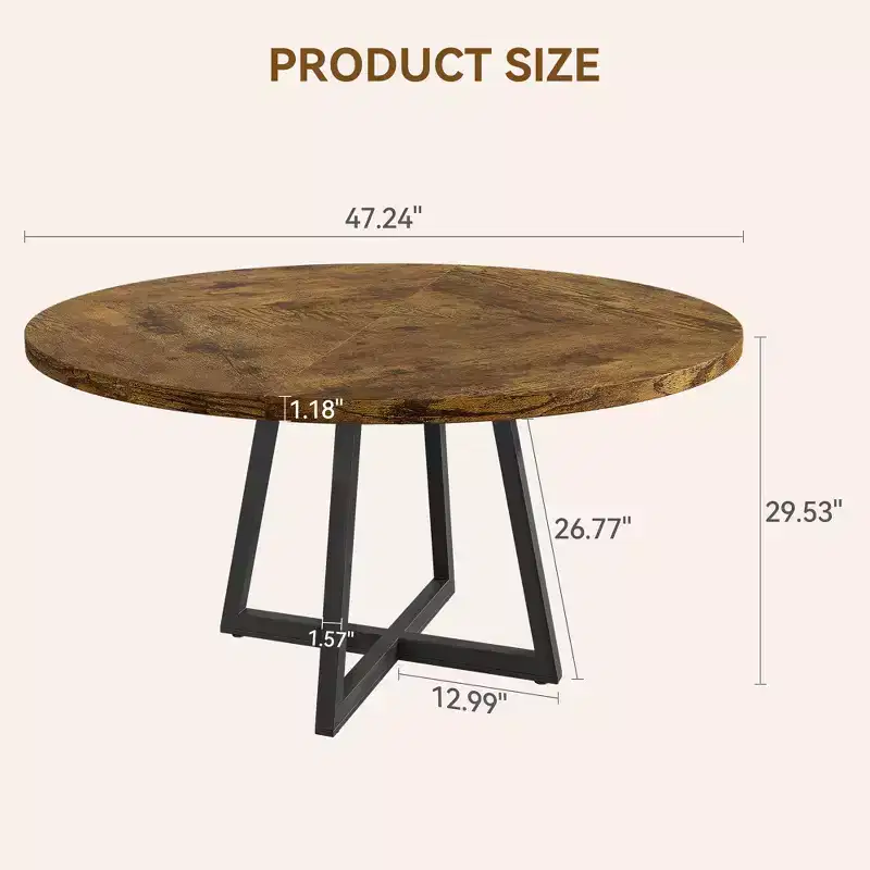 COZONY 47 Industrial Round Dining Table for 4, Rustic Brown Wooden Top with Metal Base, Modern Kitchen & Dining Room Table, No Chairs