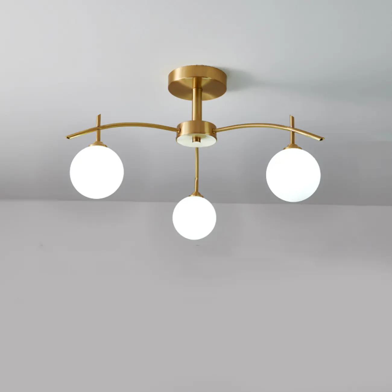 Classic Large Globe Glass Golden Semi Flush Mount Ceiling Light