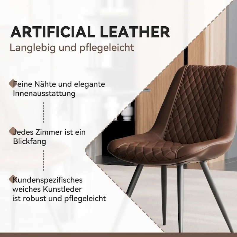 Leather Dining Chair with Metal Legs Set of 2