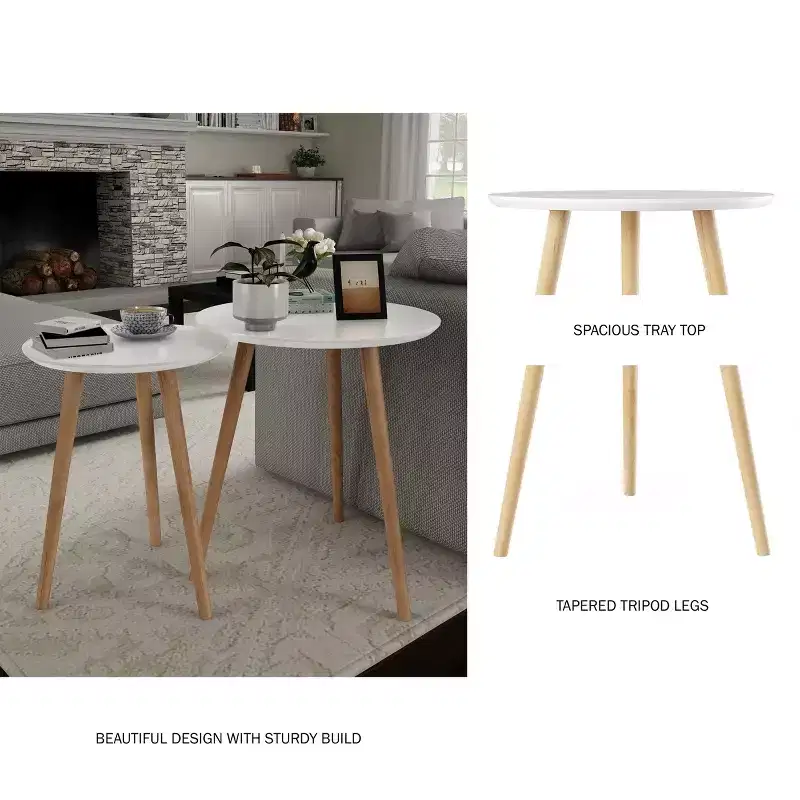 Lavish Home Set of 2 Nesting Side Tables, White