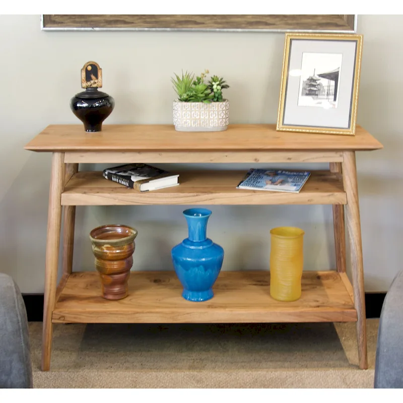 Solid Acacia Console Table with 2 Shelves