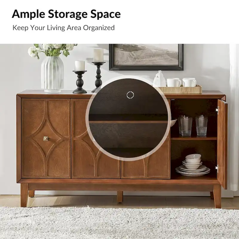 Miriam Mid-century 60  Wide Diamond-shaped Patterned Sideboard with Adjustable Shelves by HULALA HOME