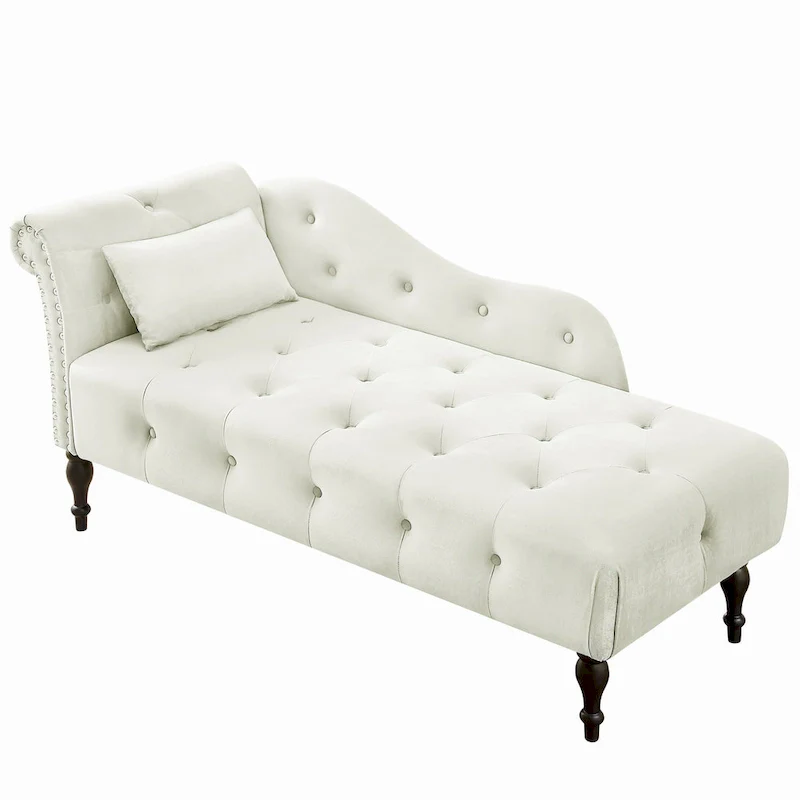 60.6 Velvet Upholstered Button Tufted Chaise Lounge Chair with Nailheads