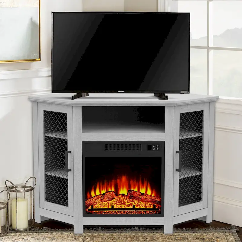 45 Industrial Corner Electric Fireplace TV Stands Console Table with 17 Electric Fireplace