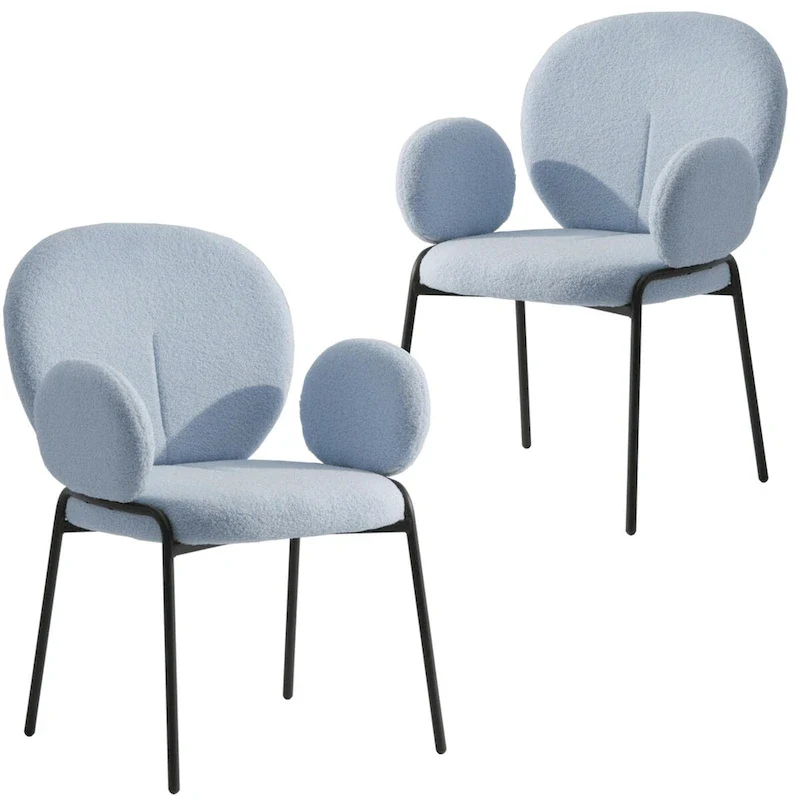 Celestial Boucle Upholstered Iron Dining Chairs Set of 2 by LeisureMod