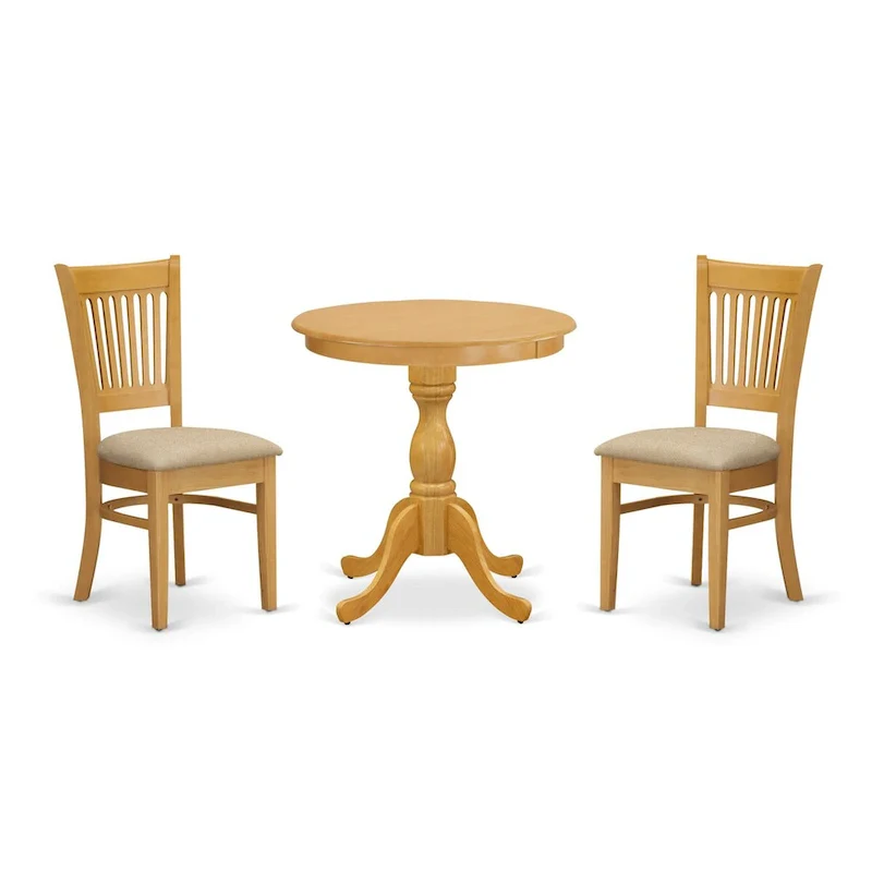 East West Furniture 3 Piece Dining Table Set Contains a Round Dining Room Table and 2 Kitchen Chairs, Oak (Seat Options)