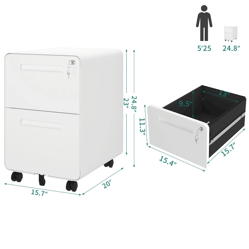 Modern 24.8 2-drawer Rolling Locking Steel File Cabinet