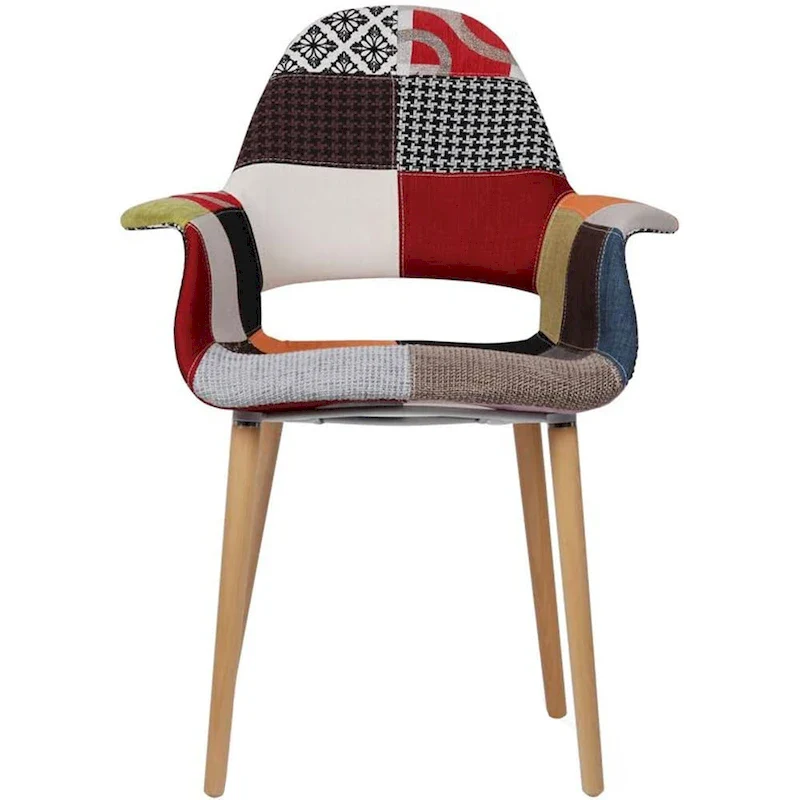 Organic Upholstered Fabric Modern Armchair with Natural Wooden Legs for Dining Room Office or Accent Lounge Side Chair