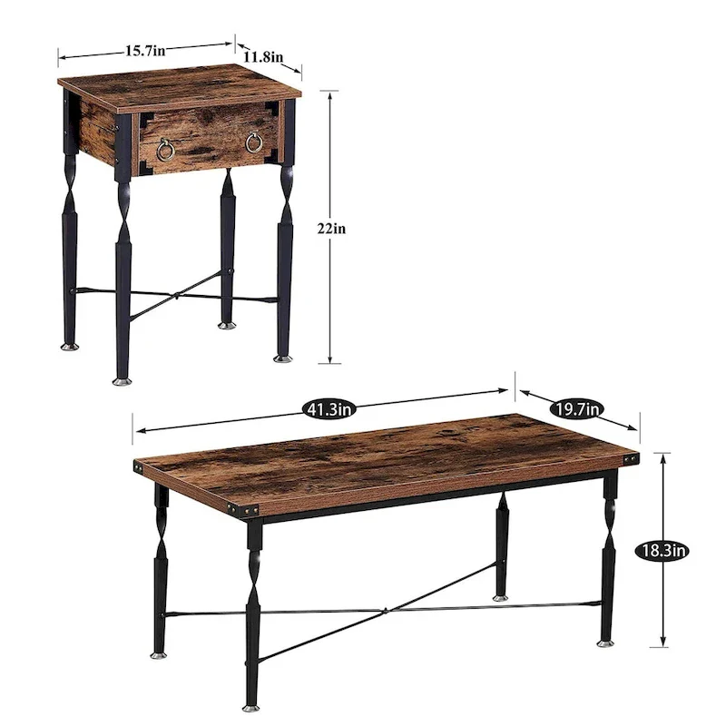 Taomika Nightstands, Coffee Table, Modern Coffee Table Sets, Rustic Brown, Set of 1/2/3