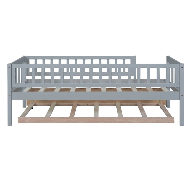 Wood Daybed with Trundle and Fence Guardrails
