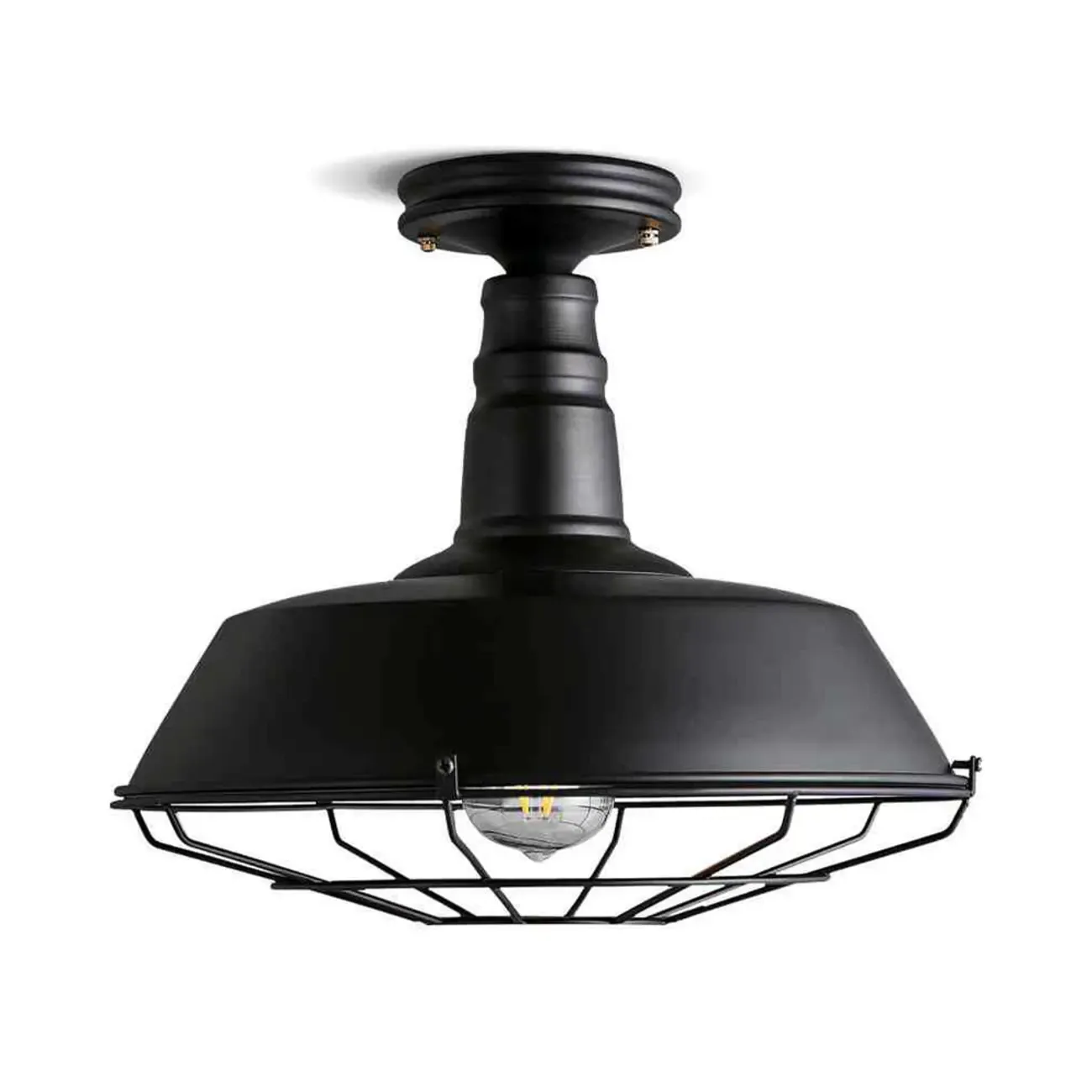Industrial Black Metal Semi Flush Mount Ceiling Light