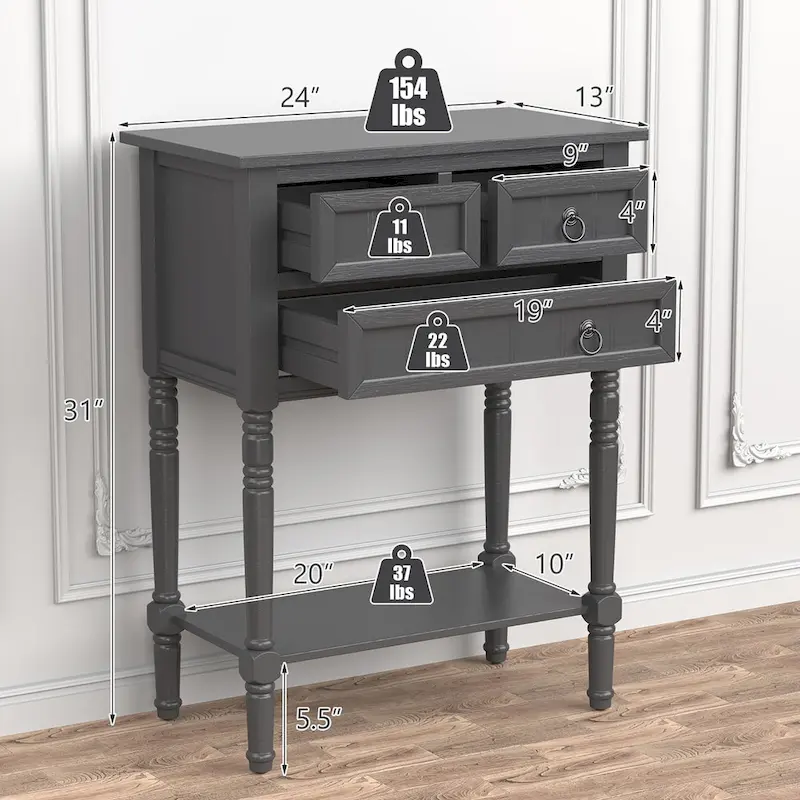 Console Entryway Table with 3 Drawers Open Shelf Beige/Dark Grey