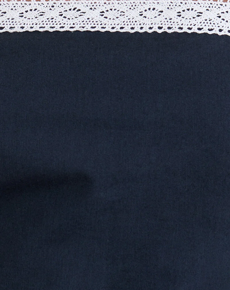 Jesamine Bandeau Dress in Dark Navy with Lace Trim