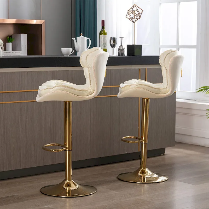 Set of 2 Upholstered Aremless Adjustable Height Bar Stools with Footrest
