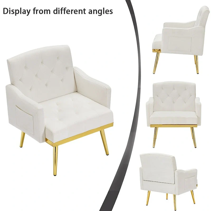Velvet Accent Chair, Comfy Tufted Upholstered Armchair, Gold Legs - 28.7W