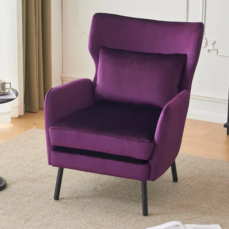 Velvet Wingback Accent Chair with Metal Legs - Single Seat (32