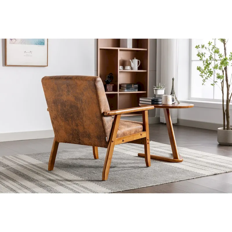 Mid-Century Modern Wooden Upholstered Accent Arm Chair