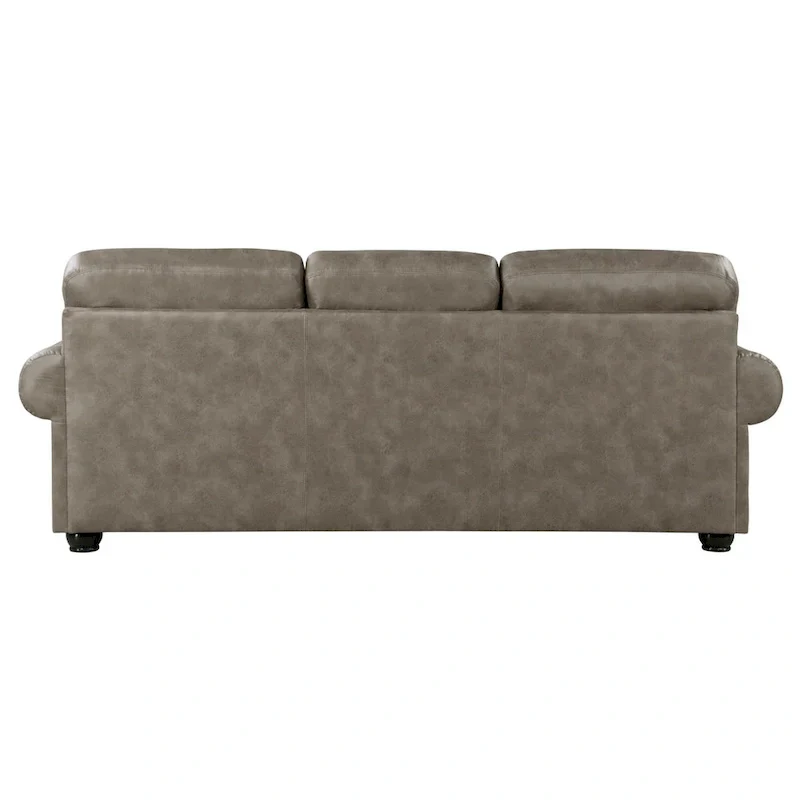 Jade 98 Inch Sofa, Taupe Brown Microfiber, 4 Pillows, Soft Cushions, Wood
